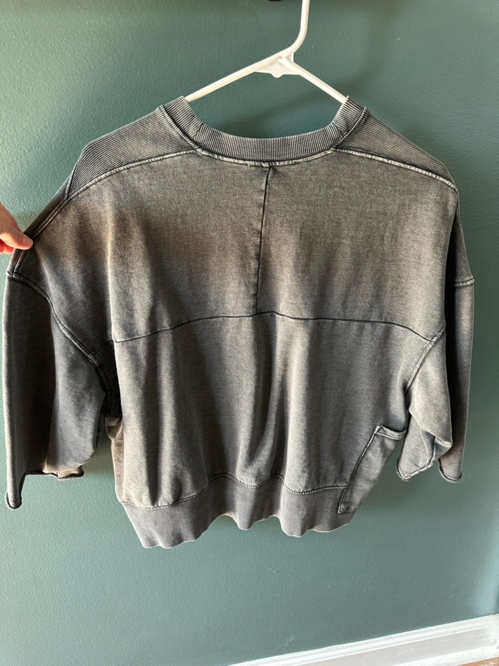 Oversized ZARA Sweatshirt Washed Grey Cotton Semi Crop Boxy Relaxed Pullover - Picture 3 of 7
